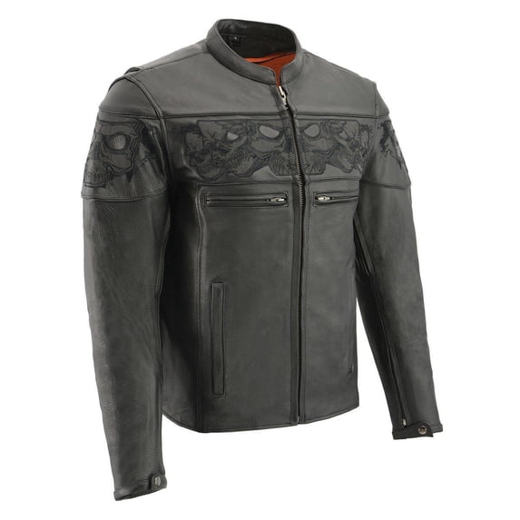 Milwaukee Leather MLM1501 Men's Reflective Skulls Premium Black Leather Motorcycle Jacket w/ Cool-Tec Treatement Medium