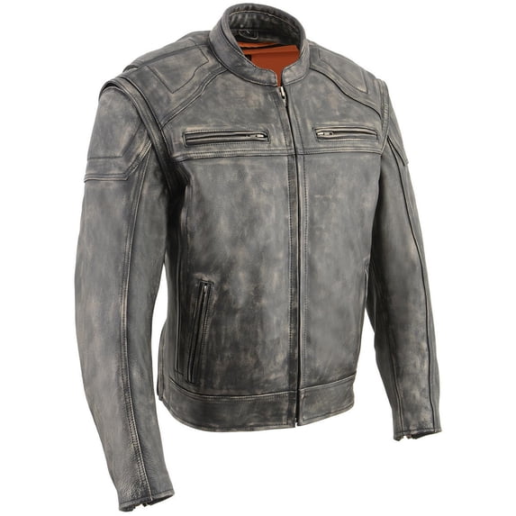 Milwaukee Leather MLM1509 Men's Distressed Brown ‘2 in 1’ Leather Jacket with Zip-Off Sleeves Large