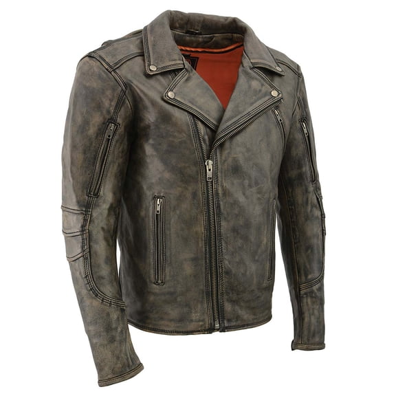 Milwaukee Leather MLM1515 Men's Classic Beltless Distressed Brown Leather Triple Stitched Motorcycle Biker Jacket Large