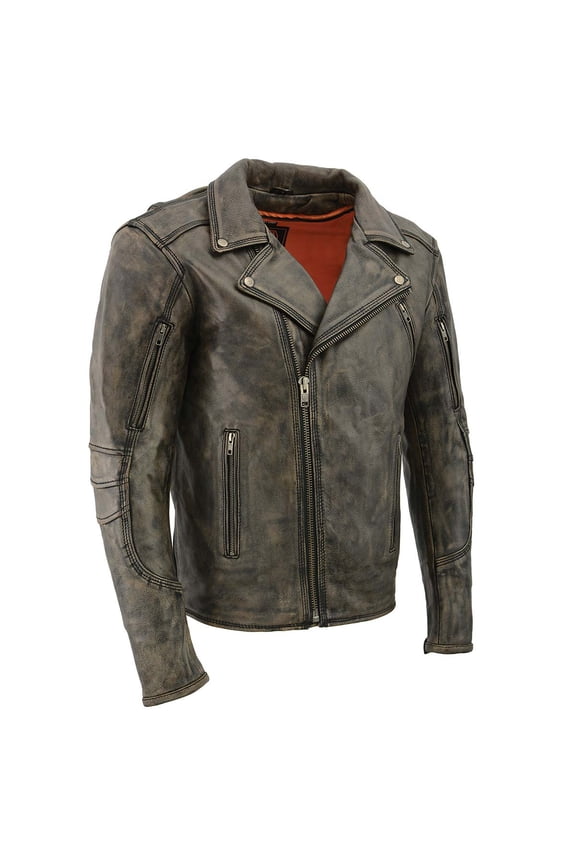 MLM1515 Men's Classic Beltless Distressed Brown Leather Triple Stitched Motorcycle Biker Jacket Small