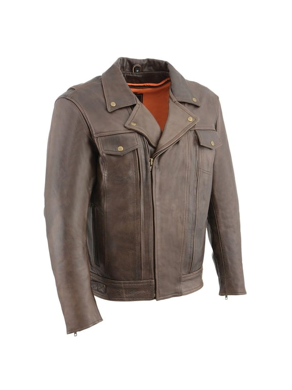 MLM1522 Men's ‘Vented’ Retro Brown Leather Motorcycle Jacket 5X-Large