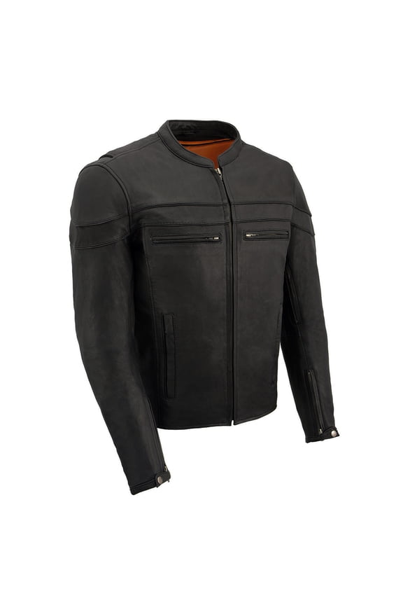 MLM1525 Men's ‘Crossover’ Black Leather Lightweight MC Jacket X-Large