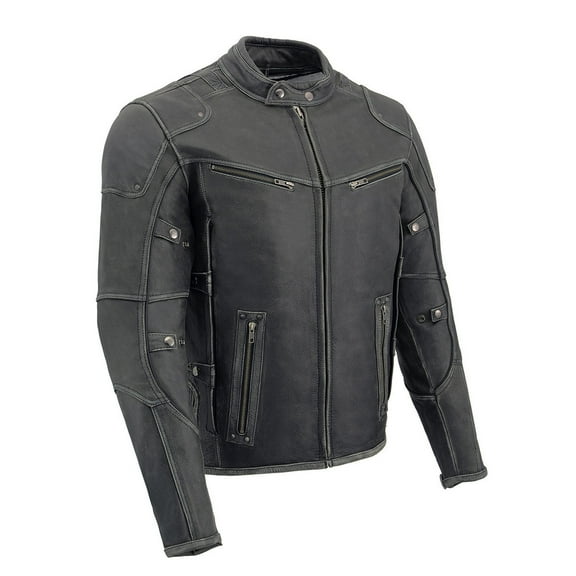 Milwaukee Leather MLM1536 Mens Vintage Distressed Grey Leather Scooter Style Motorcycle Jacket - Reflective Piping Medium