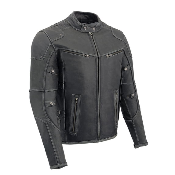 Milwaukee Leather MLM1536 Mens Vintage Distressed Grey Leather Scooter Style Motorcycle Jacket - Reflective Piping Medium