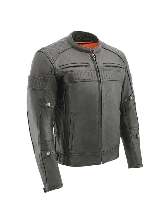 MLM1545 Men's Quilted Pattern Triple Vent Black Leather Scooter Jacket X-Large