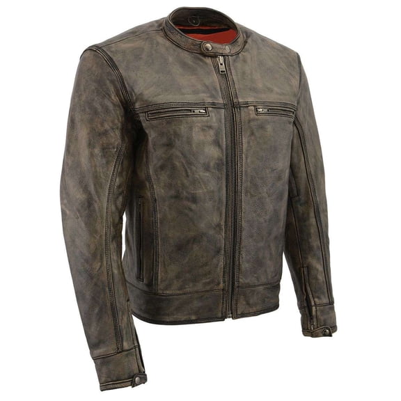 Milwaukee Leather MLM1550 Men's Vented Black-Beige Distressed Leather Scooter Style Motorcycle Jacket w/ Liner Large