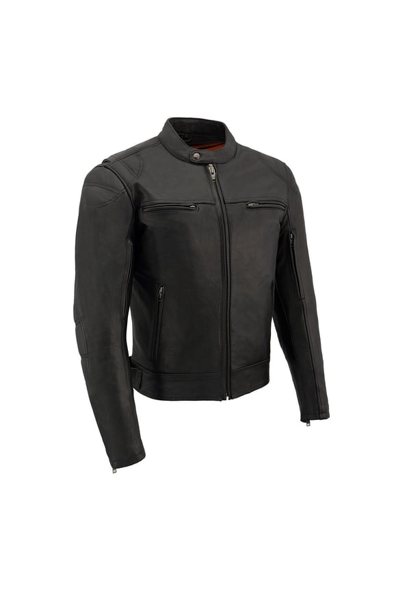 MLM1560 Men's Black Long Body and Vented Motorcycle Leather Jacket 5X-Large