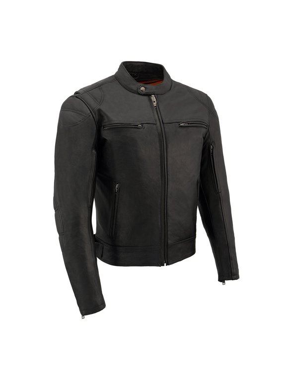 MLM1560 Men's Black Long Body and Vented Motorcycle Leather Jacket Large