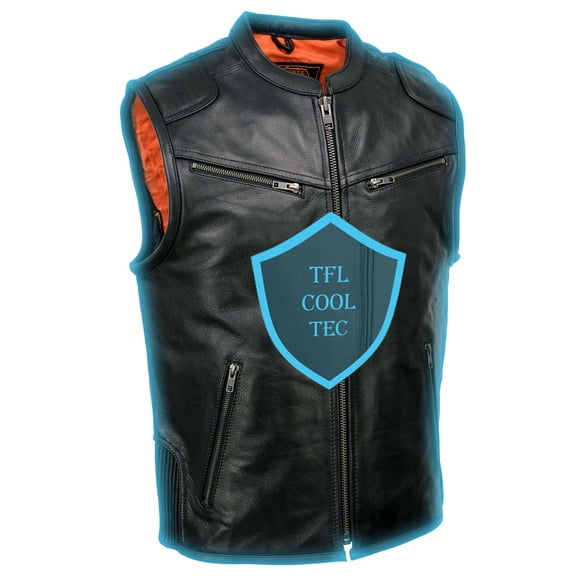Milwaukee Leather MLM3502 Men's Black Premium Leather Motorcycle Rider Vest with Cool-Tec Leather Treatment Tech X-Large