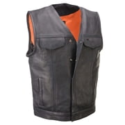 Milwaukee Leather MLM3503 Men's Pursuit Black Premium Goat Leather V Neck Club Style Motorcycle Rider Vest X-Large
