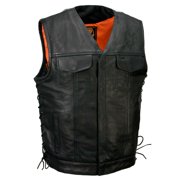 Milwaukee Leather MLM3504 Mens Black Pursuit V Neck Club Style Motorcycle Leather Vest with Adjustable Side Laces Large