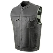 Milwaukee Leather MLM3507 Men's Old Glory Black Premium Leather Club Style Vest w/ Grey Stitching Laced Armholes 2X-Large