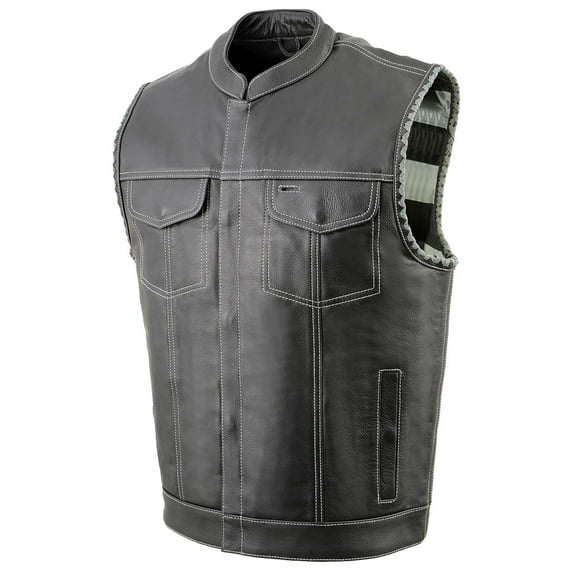 Milwaukee Leather MLM3507 Men's Old Glory Black Premium Leather Club Style Vest w/ Grey Stitching Laced Armholes 2X-Large