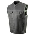 thumbnail image 1 of Milwaukee Leather MLM3507 Men's Old Glory Black Premium Leather Club Style Vest w/ Grey Stitching Laced Armholes 4X-Large, 1 of 8