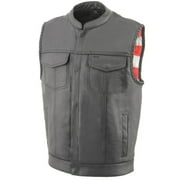 Milwaukee Leather MLM3508 Mens Black Premium Leather Vest - Old Glory Laced Armholes Black Stitching Club Style Vest Medium