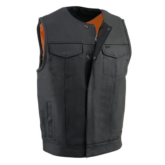 Milwaukee Leather MLM3511 Men's Black Collarless Snap/Zipper Club Style Motorcycle Leather Vest 6X-Large