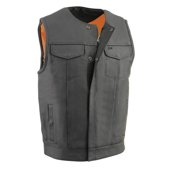 Milwaukee Leather Men's MLM3515 Black Premium Collarless Club Style Motorcycle Vest w/ Cool-Tec Leather Treatment Small