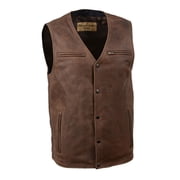 Milwaukee Leather MLM3518 Men's Gambler Snap Front Vintage Crazy Horse Brown Motorcycle Leather Vest Small