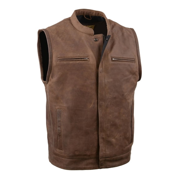 Milwaukee Leather MLM3519 Men's “Gambler” Crazy Horse Brown Vintage Leather Vest - Club Style Motorcycle Rider Vest Large