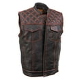thumbnail image 1 of Milwaukee Leather MLM3526 Men's Black 'Paisley' Accented Red Stitching Leather Vest – w/ Armhole Trim Open Collar Design Large, 1 of 8