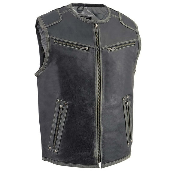 Milwaukee Leather MLM3536 Men's Distressed Grey Leather Collarless Motorcycle Rider Vest 5X-Large