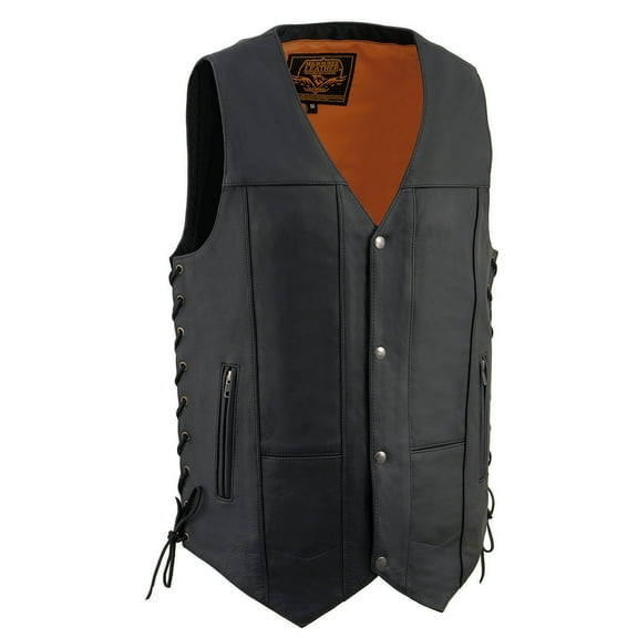Milwaukee Leather MLM3541 Men's Roulette Black Premium Leather 10 Pocket Motorcycle Vest w/ Cool-Tec Leather Treatment Medium