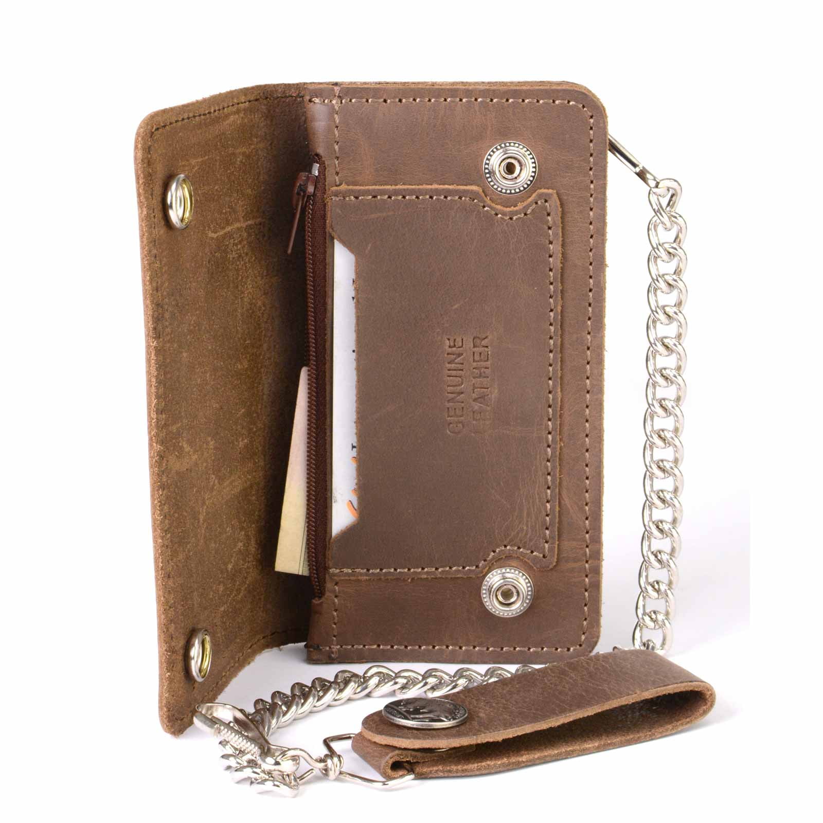 Milwaukee Leather MLW7827 Men's 6” Brown Leather Bi-Fold
