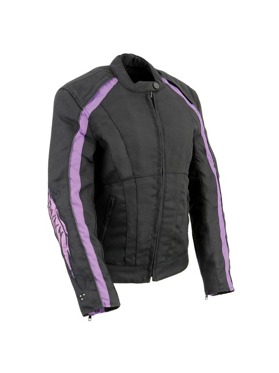 MPL1954 Women's 'Studded Wings' Black and Purple Textile Moto Jacket Small