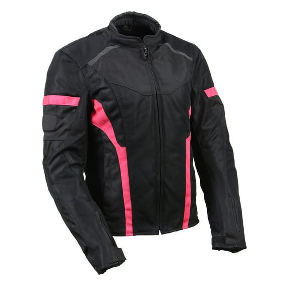 Milwaukee Leather MPL2794 Black and Pink Mesh/Textile Armored Motorcycle Racer Jacket for Women - All Season Jackets 3X-Large