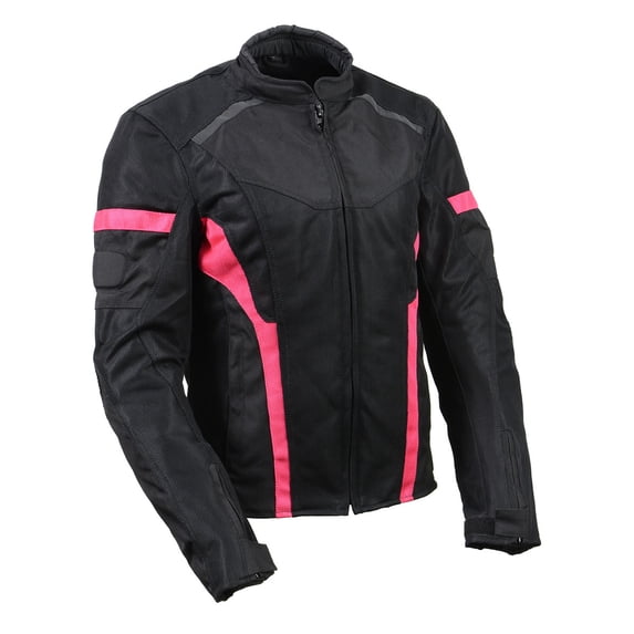 Milwaukee Leather MPL2794 Black and Pink Mesh/Textile Armored Motorcycle Racer Jacket for Women - All Season Jackets 4X-Large