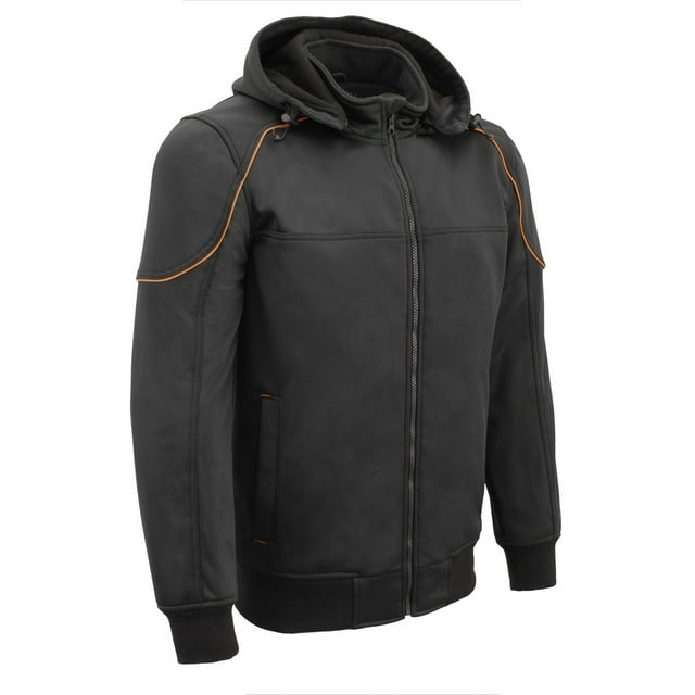 Milwaukee Leather MPM1764 Men's Black Soft Shell Armored Motorcycle Racing Style Jacket with Detachable Hood 3X-Large