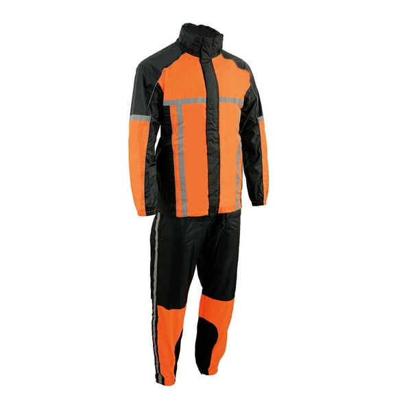 Milwaukee Leather MPM9510 Men's Black and Orange Motorcycle Water Resistant Rain Suit w/ Hi-Vis Reflective Tape X-Large