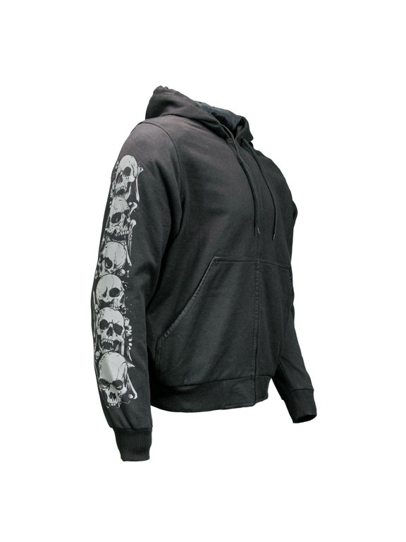 Men's Bare Bones Black Reflective CE Armored Riding Hoodie, Shoulder and Elbow Armor - MPM1797 3X-Large