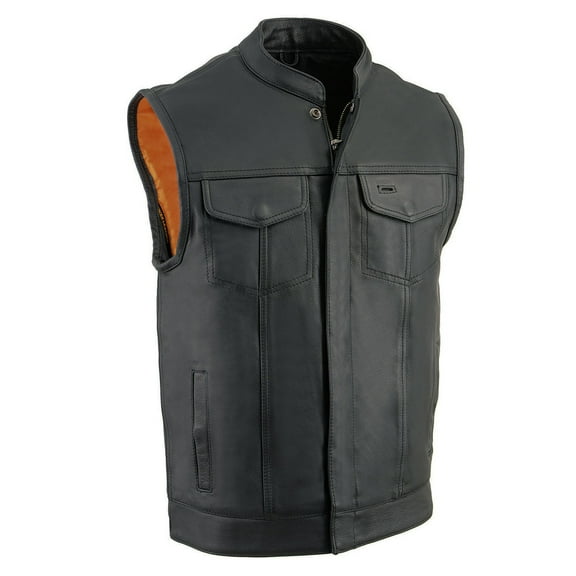 Milwaukee Leather Men's MLM3514 Black Premium Dual Closure Club Style Motorcycle Vest w/ Cool-Tec Leather Treatment 5X-Large