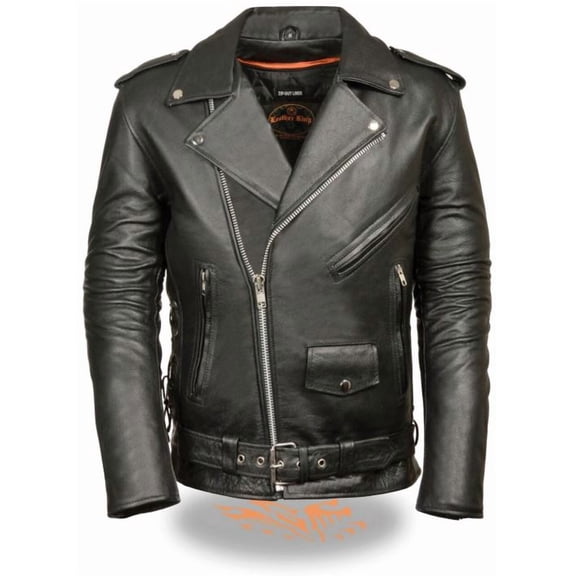 Milwaukee Leather SH1011TALL Black Classic Brando Motorcycle Jacket for Men Made of Cowhide Leather w/ Side Lacing XL-Tall