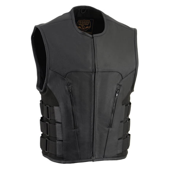 Milwaukee Leather Men's Creeper Black Triple Strap Leather Motorcycle Vest - LKM3791 Medium
