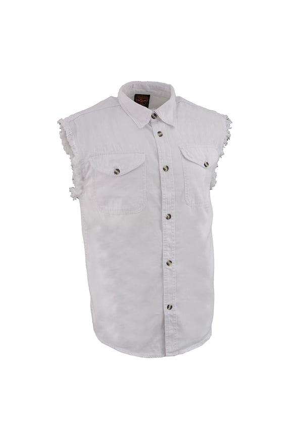 Men's Cutoff Frayed Sleeve Button-Down Shirt Large