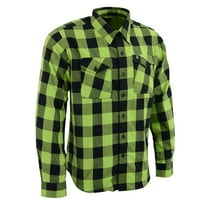 Milwaukee Leather Men's Flannel Plaid Shirt Black and Neon Green Long Sleeve Cotton Button Down Shirt MNG11632 Small