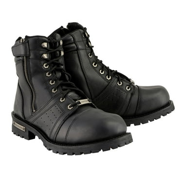 Milwaukee Leather Men's Black Lace-Up Wide-Width Motorcycle Leather Boots with Side Zipper Entry MBM9000W 14W