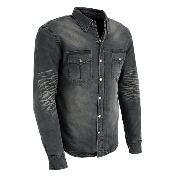 Milwaukee Leather Men's Long Sleeve Solid Biker Shirts w/ CE Armor - Reinforced w/ Aramid Fibers Medium