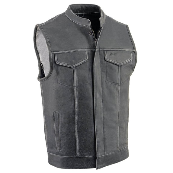 Milwaukee Leather MLM3513 Men's Premium Leather Club-Style Motorcycle Vest w/ Snaps and Zipper Closure 5X-Large