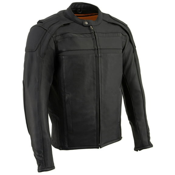 Milwaukee Leather ML2083 Men's Black Premium Leather Vented Motorcycle Rider Jacket w/ Reflective Piping Large