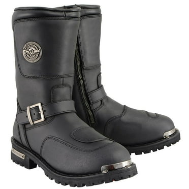 Milwaukee Leather Men's Black Leather Classic Engineer Motorcycle Boots w/ Reflective Piping & Gear Shift Protection MBM9070 7.5