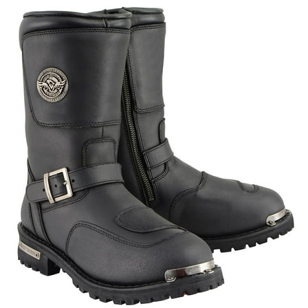 Milwaukee Leather Men's Black Leather Classic Engineer Motorcycle Boots w/ Reflective Piping & Gear Shift Protection MBM9070 8.5