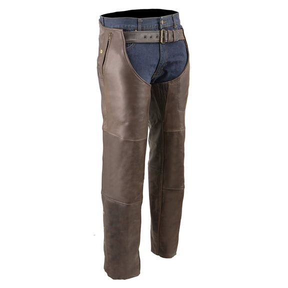 Milwaukee Leather Men's Retro Brown Premium Leather Motorcycle Rider Chaps w/ Snap Out Thermal Liner/ 4-Pockets-ML1191RT 4X-Large