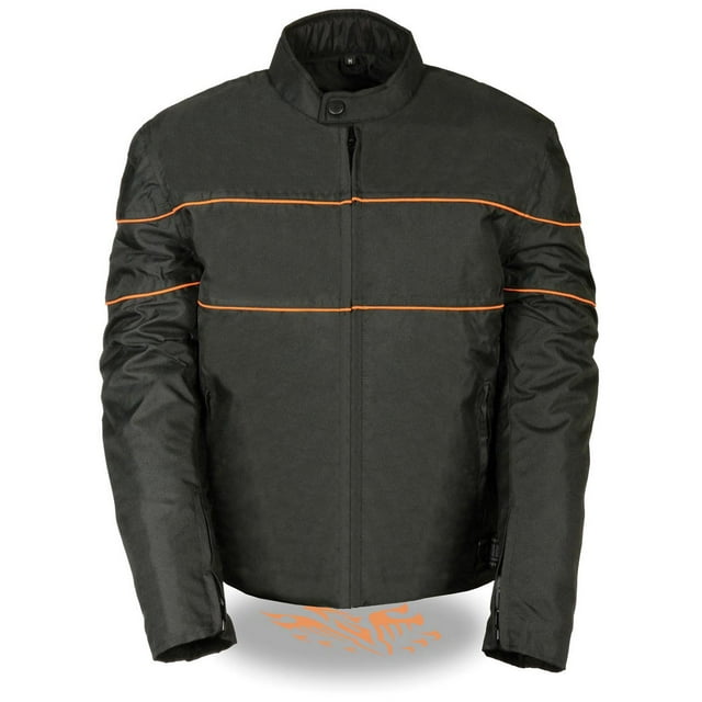 Milwaukee Leather Men's Scooter Style Textile Jacket w/ Orange Stripes  Black