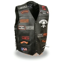 Event Leather ELM3920 Men's Black Leather Pre-Patched Bikers Vest w/ 6 Pockets - 23 Patches and Side Laces 3X-Large