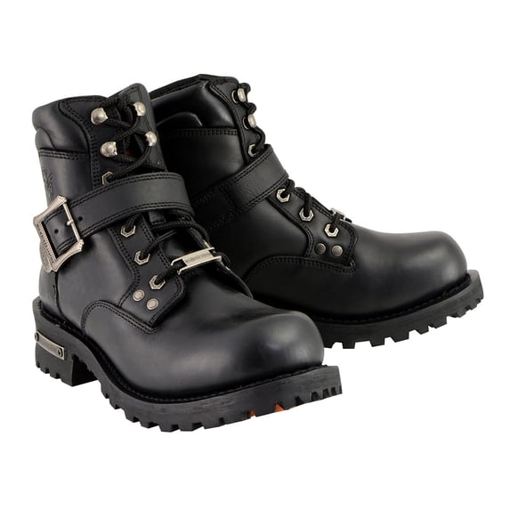 Milwaukee Leather Men's Wide-Width Classic Black Leather Lace-Up 6-inch Engineer Boots with Side Buckle MBM9010W 14W