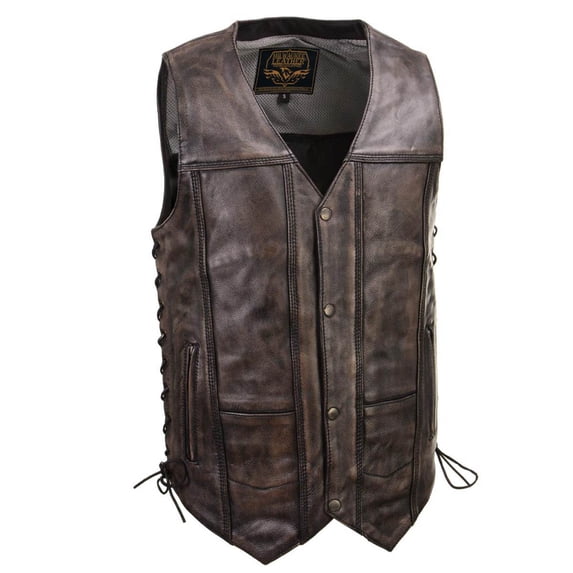 Milwaukee Leather Men's Wreck Distressed Brown Leather Motorcycle Vest - LKM3795 Small