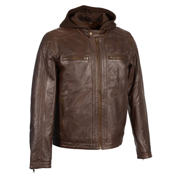 Milwaukee Leather SFM1845 Men's Brown Fashion Casual Leather Jacket with Removable Hoodie Large
